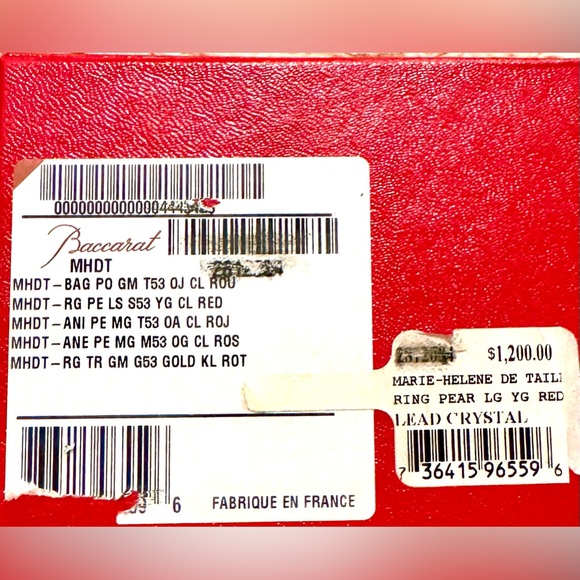 Baccarat- Marie-Helene de Taillac Pear Ring- 18k Gold Red Crystal Jewelry- SZ- 7 - Picture 16 of 16